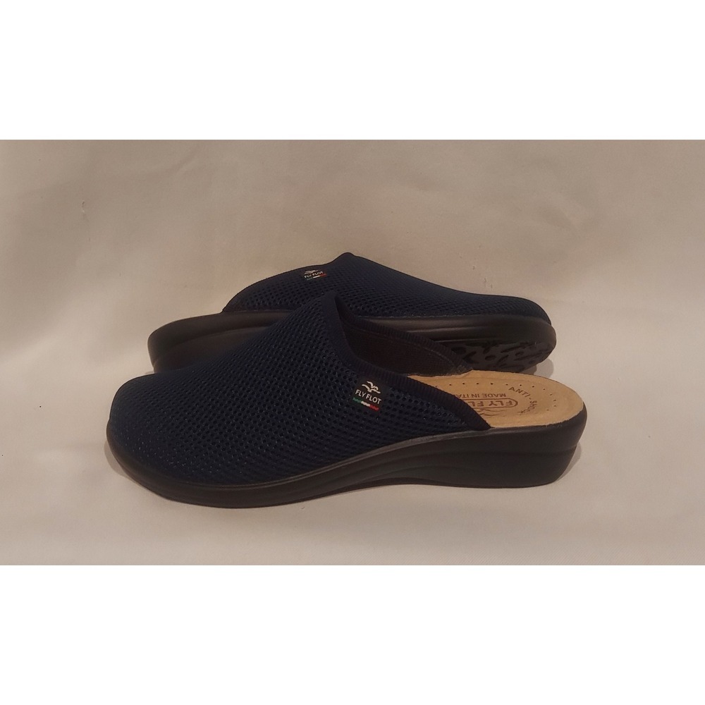 Fly Flot Womens Navy Blue Comfort Cushioned Mesh Leather Clogs Mules Size 9